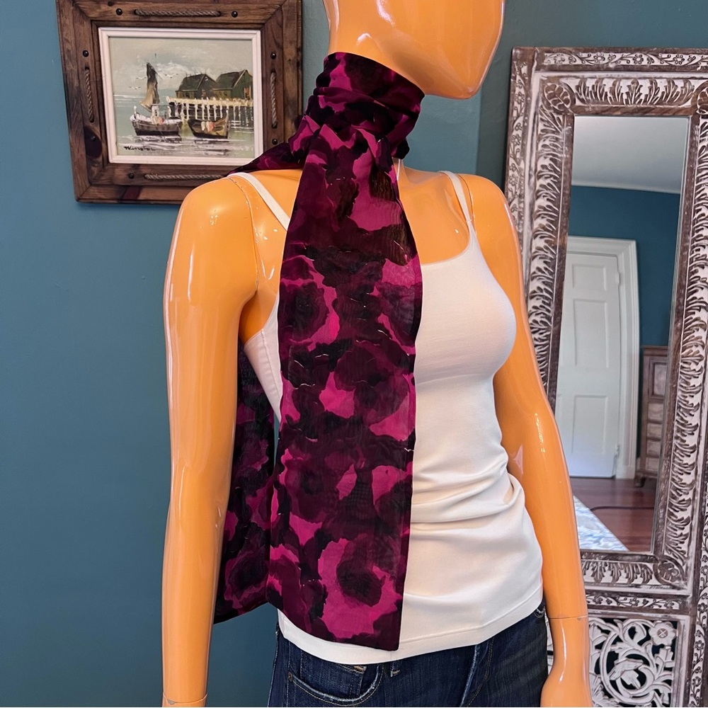 TALBOTS Extra Long Floral Silk Scarf